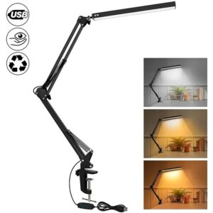 Dimmable LED Desk Lamp with Clamp and Flexible Gooseneck for Study and Work