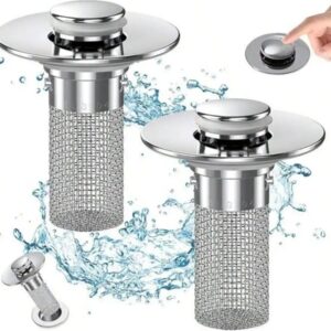 Stainless Steel Pop-Up Sink Drain Strainer with Removable Hair Catcher Basket