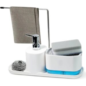 4-in-1 Kitchen Sink Soap Dispenser Organizer with Sponge Holder and Drain Tray